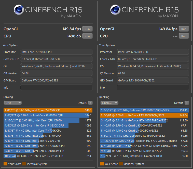 CINEBENCH R15 で Intel Core i7-9700K & GeForce RTX 2060 をベンチマーク