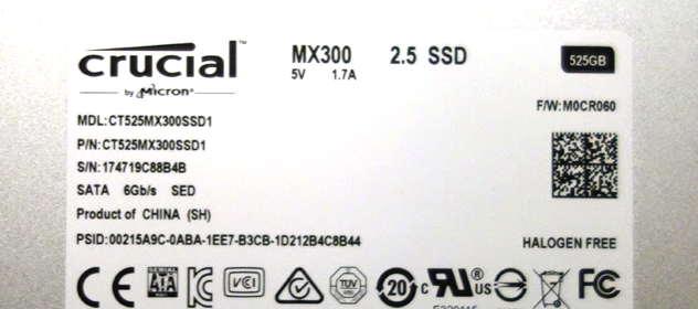 crucial CT525MX300SSD1 525.1 GBベンチマーク結果