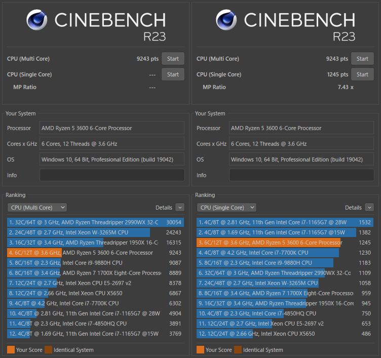 CINEBENCH R23 で AMD Ryzen 5 3600 を測定
