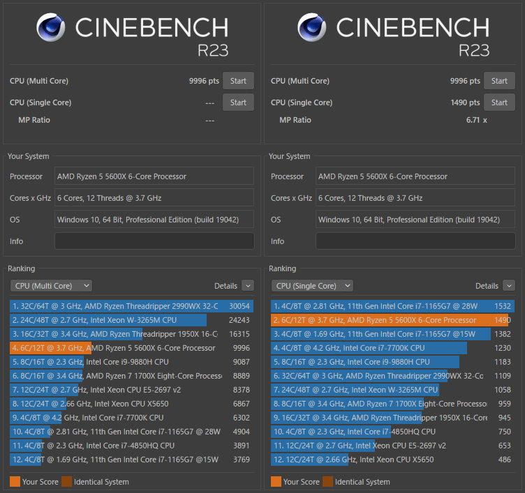 CINEBENCH R23 で Ryzen 5 5600X を測定