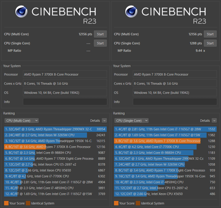 CINEBENCH R23 で AMD Ryzen 7 3700X を測定
