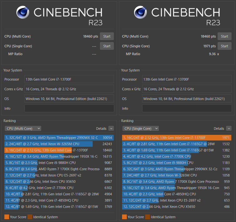 CINEBENCH R23 で Core i7-13700F を測定