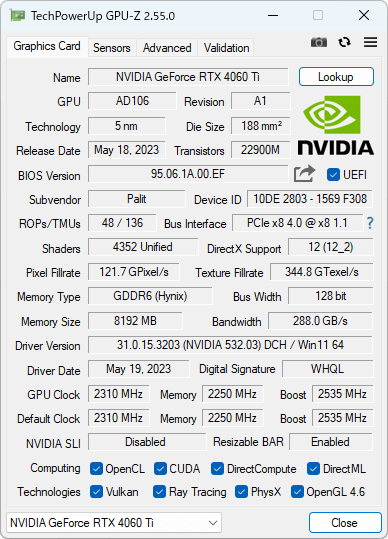 GPU-Z（ZOTAC GeForce RTX 3060 Ti）